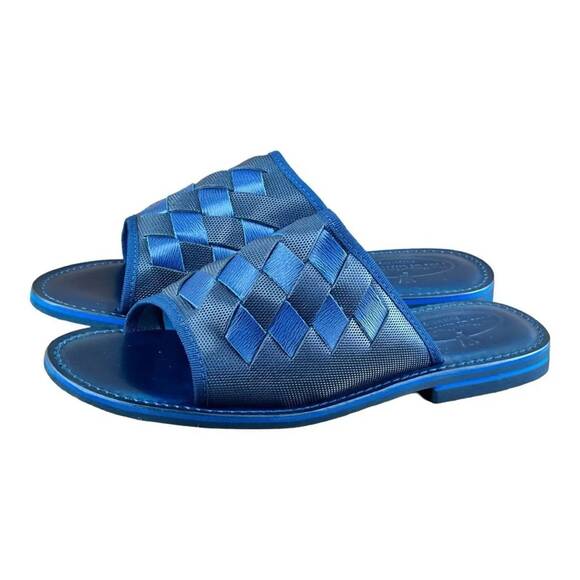 Re Ferdinando  Men’s Blue  Leather Slides sandal - Picture 1 of 7